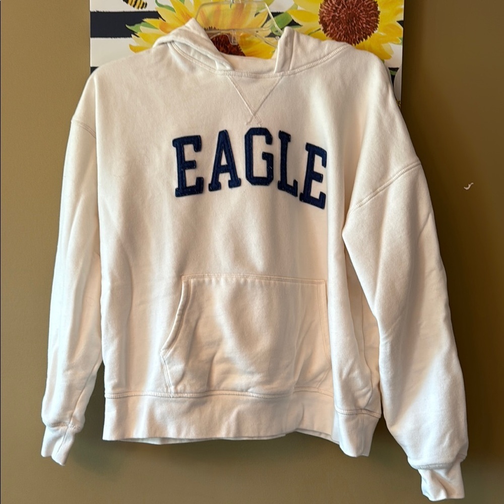 White Hoodie with Blue Eagle Logo XS